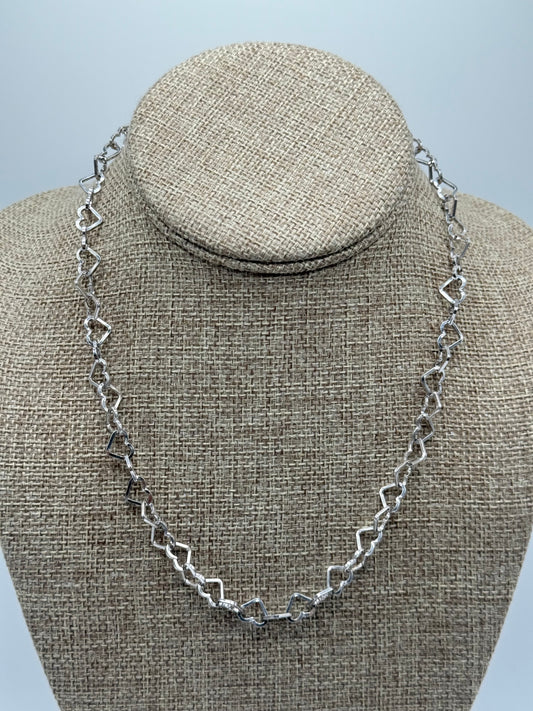 .925 Sterling Silver Heart Link Chain Necklace choker  Sz. 17in
