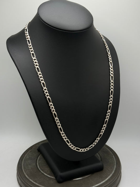 .925 Sterling Silver Figaro Diamond Cut Chain Necklace – Classic Link 24”