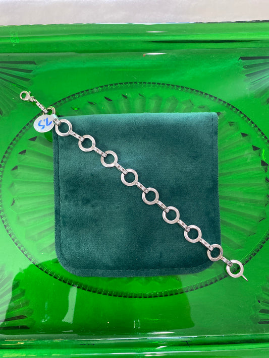.925 Sterling Silver Circle Link Gemstone Bracelet 7.5”