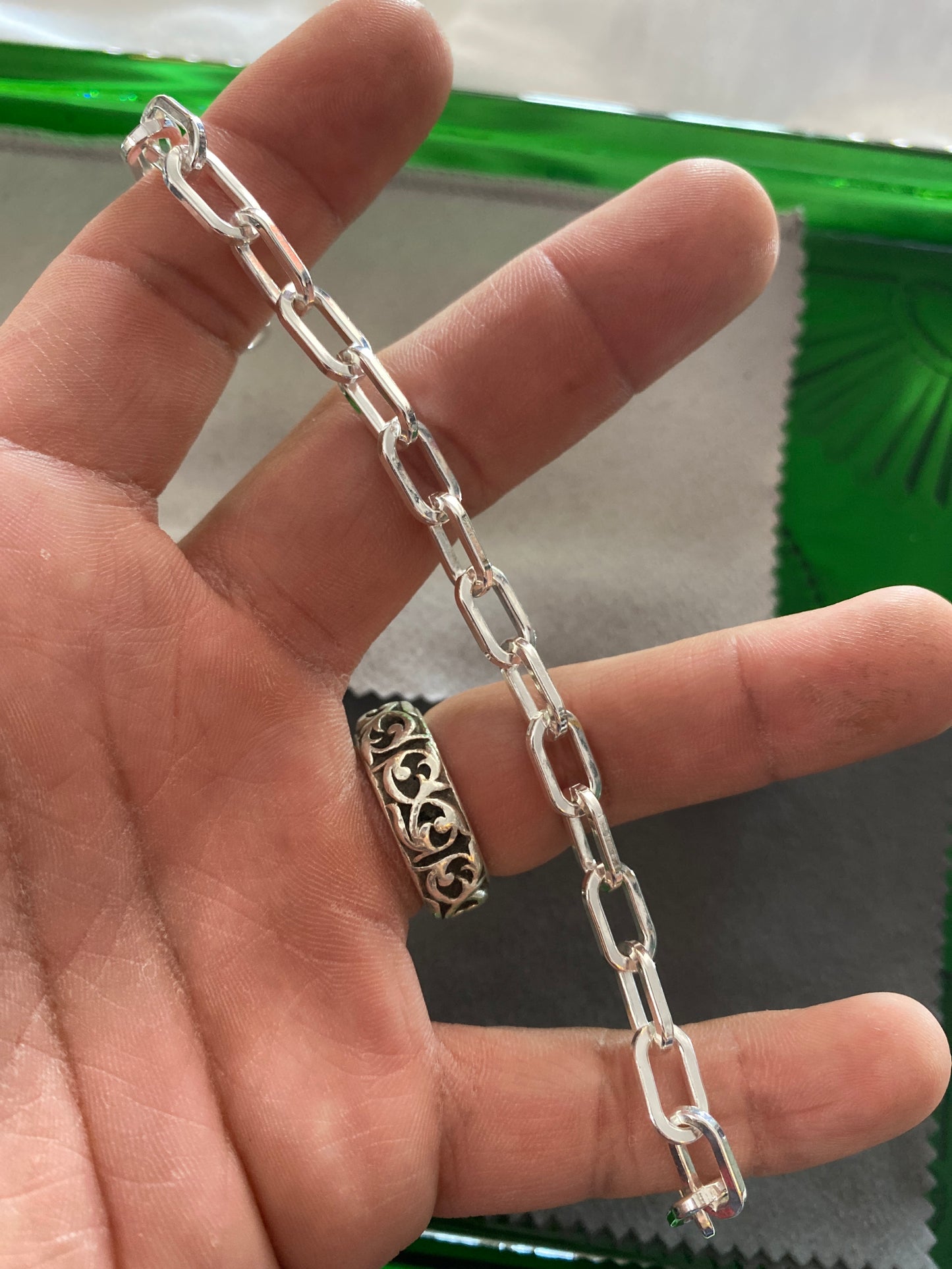 .925 Sterling Silver Thick Paper Clip Link Bracelet Sz 8”
