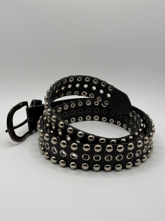 Black Studded Grommet Punk Goth Leather Belt Silver Hardware