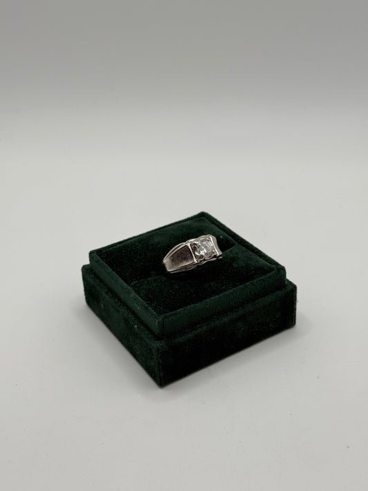 .925 Sterling Silver CZ Solitaire Textured Band Ring sz 9