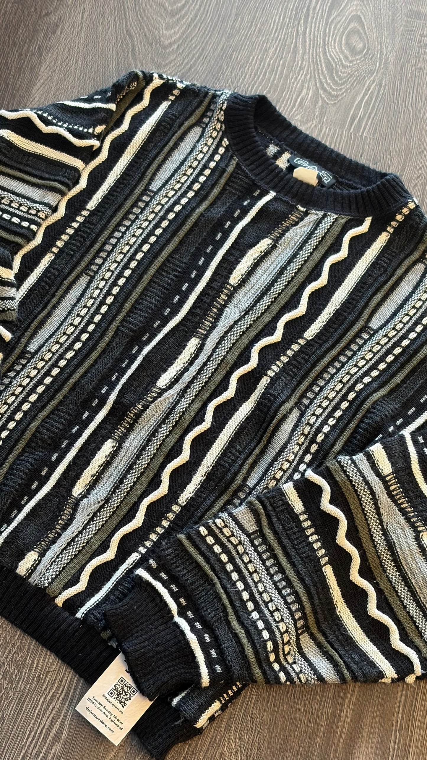 Vintage Coogi Style Textured Knit Sweater Black Gray Size M