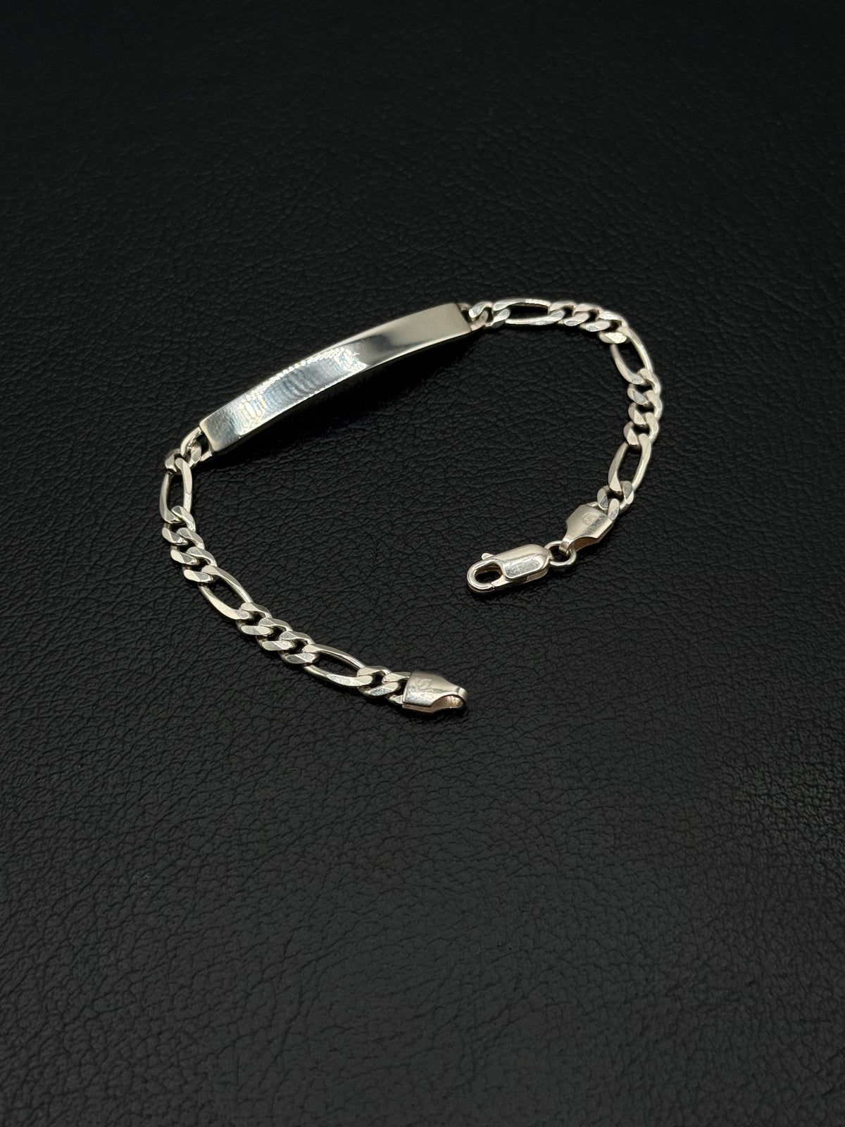 .925 Sterling Silver Figaro Link ID Bracelet Blank Engravable Plate – Classic Style 8”