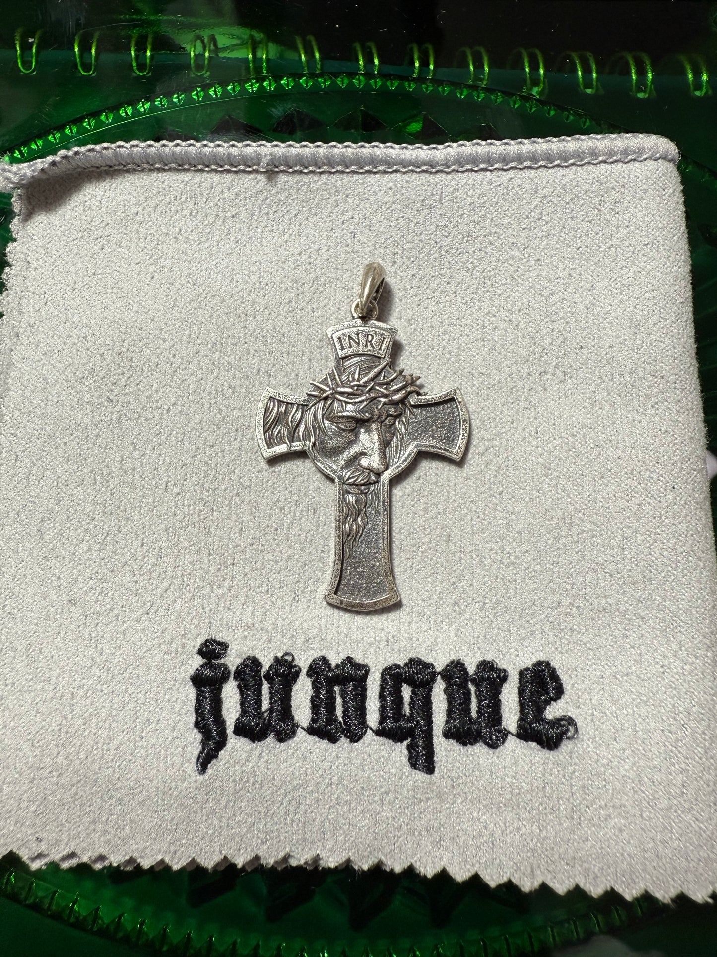 .925 Sterling silver Jesus face cross pendant