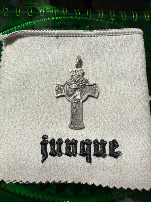 .925 Sterling silver Jesus face cross pendant