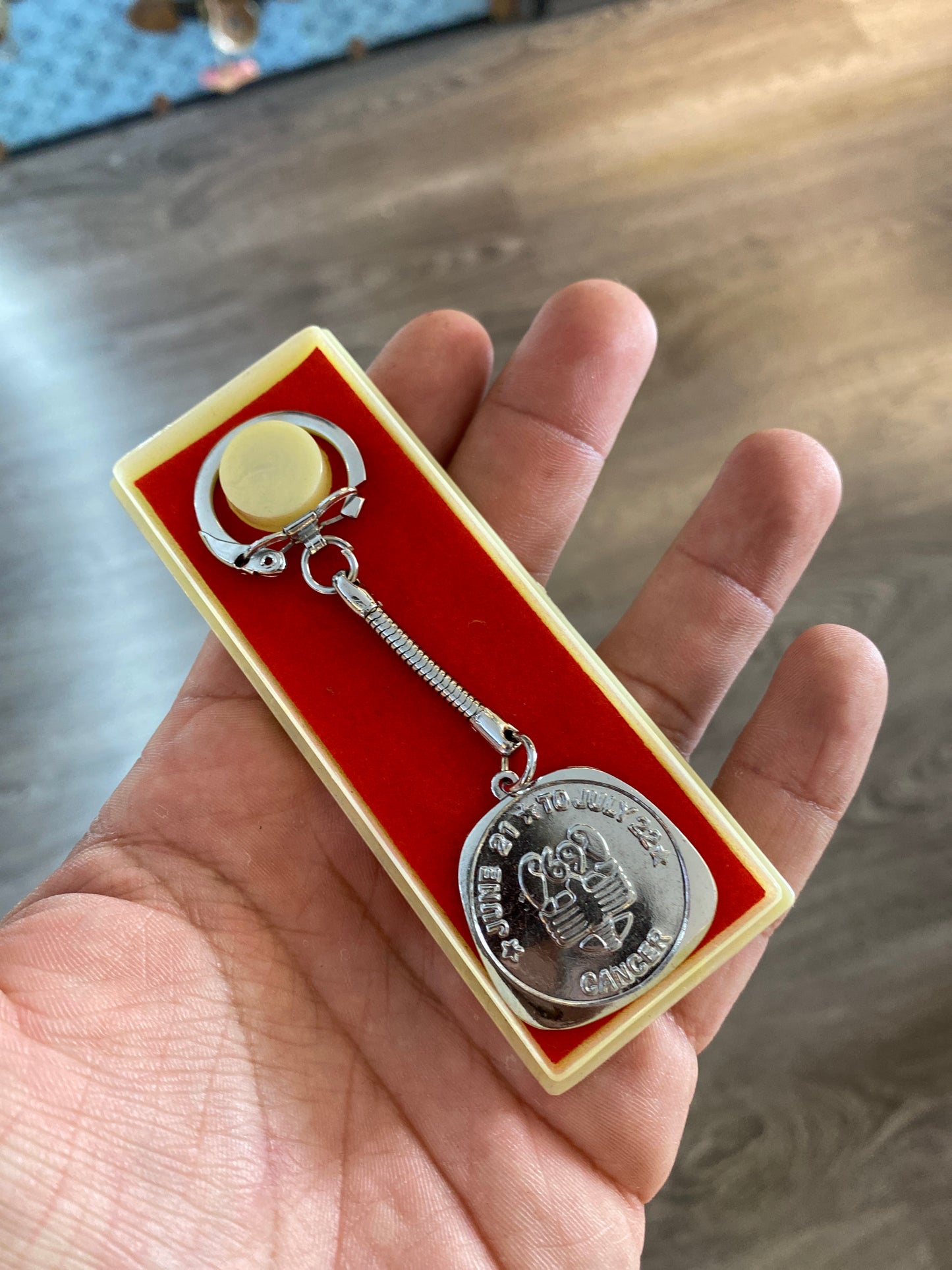 Vintage Novelty Silver Tone Cancer Zodiac Keychain