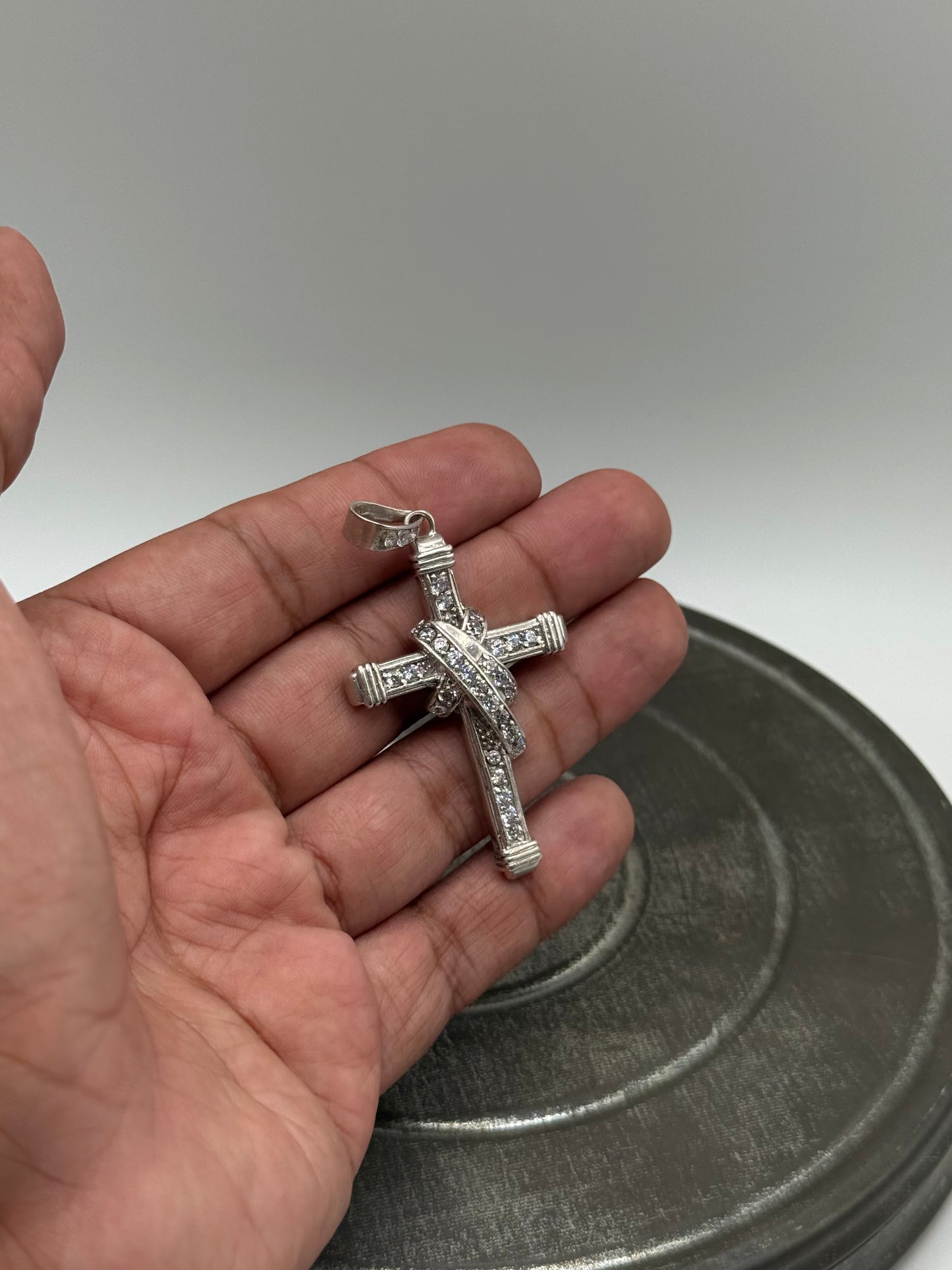 .925 Sterling Silver CZ Cross and Vail Pendant