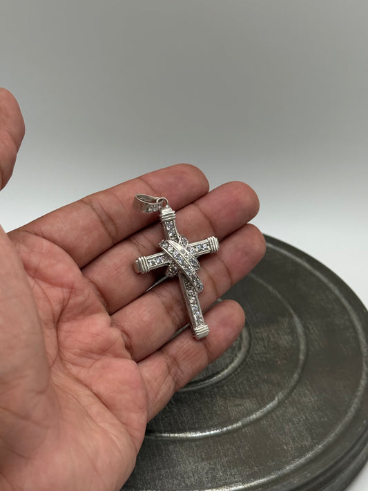 .925 Sterling Silver CZ Cross and Vail Pendant