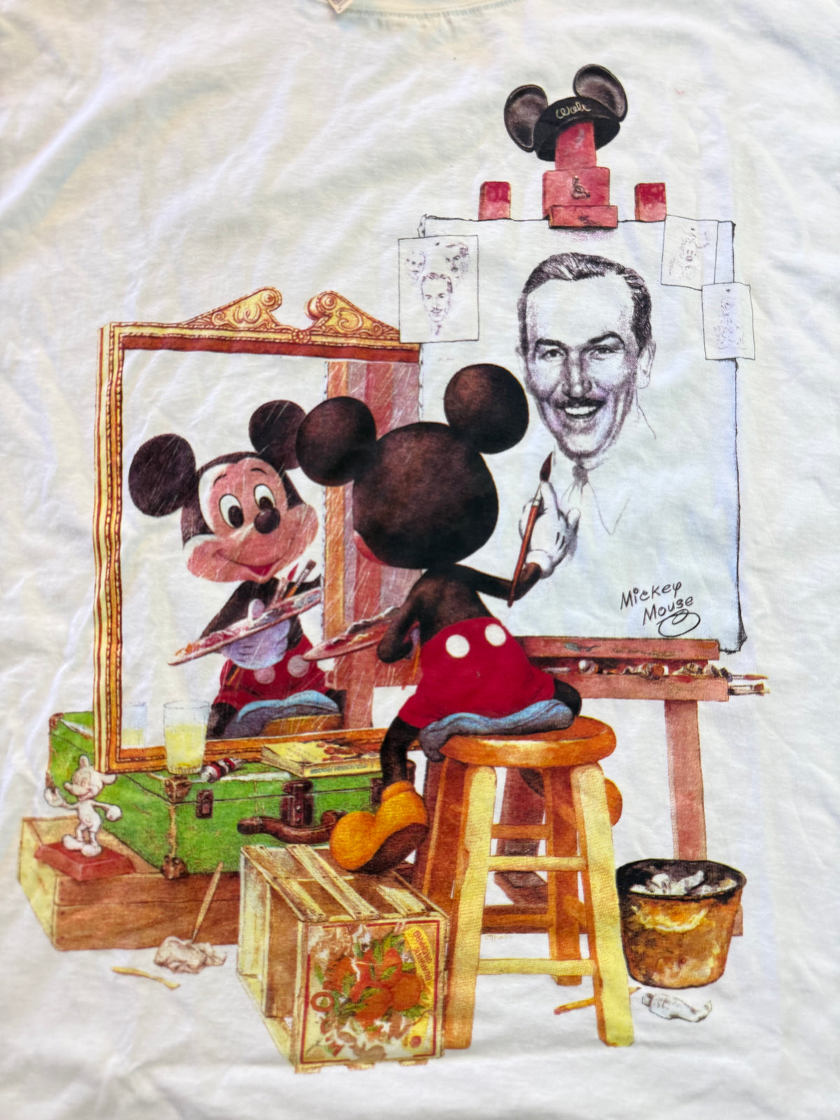 Vintage Mickie Mouse Walt Disney Norman Rockwell Self Portrait Shirt NOS