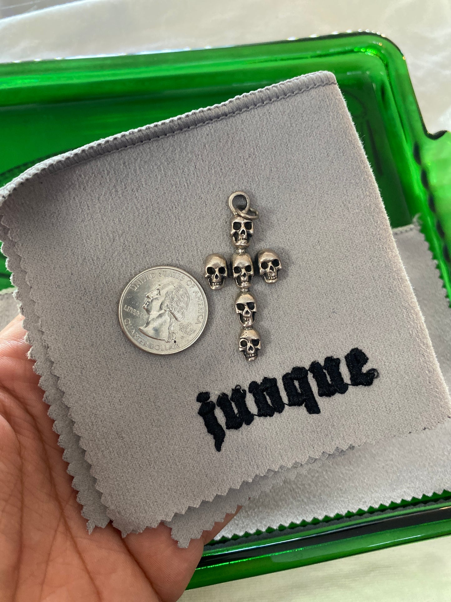 .925 Sterling Silver Skull Head Cross Pendant