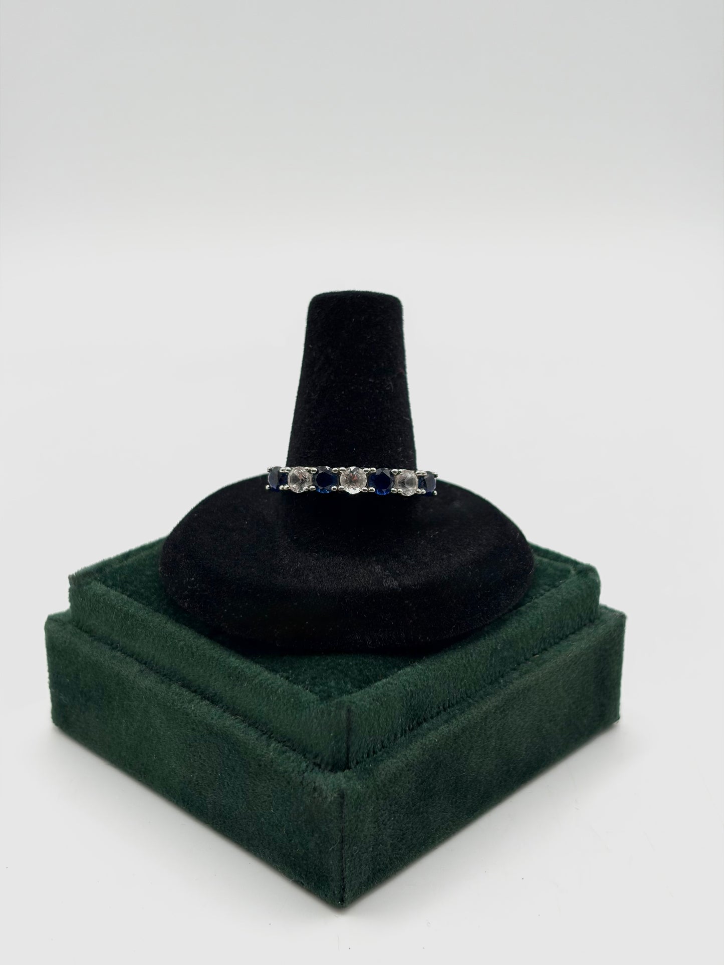 .925 Sterling Silver Multistone Sapphire CZ Ring Sz. 9