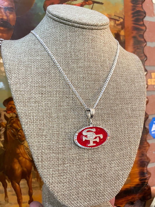 .925 sterling silver San Francisco 49ers pendant and Cuban link chain 24 inch