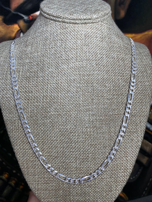 .925 Sterling Silver Diamond Cut Figaro Link Chain 24”