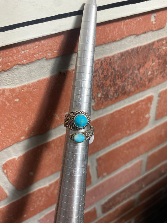 .925 Sterling Silver Wrap Around Turquoise Ring Adjustable Band Sz 8.5”