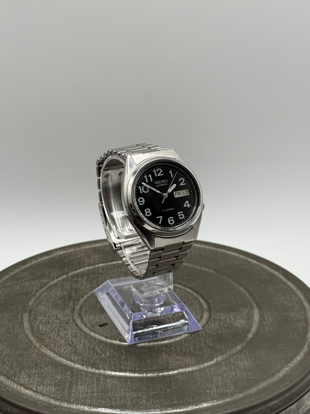 Seiko 5 automatic black dial watch with large numbers watch