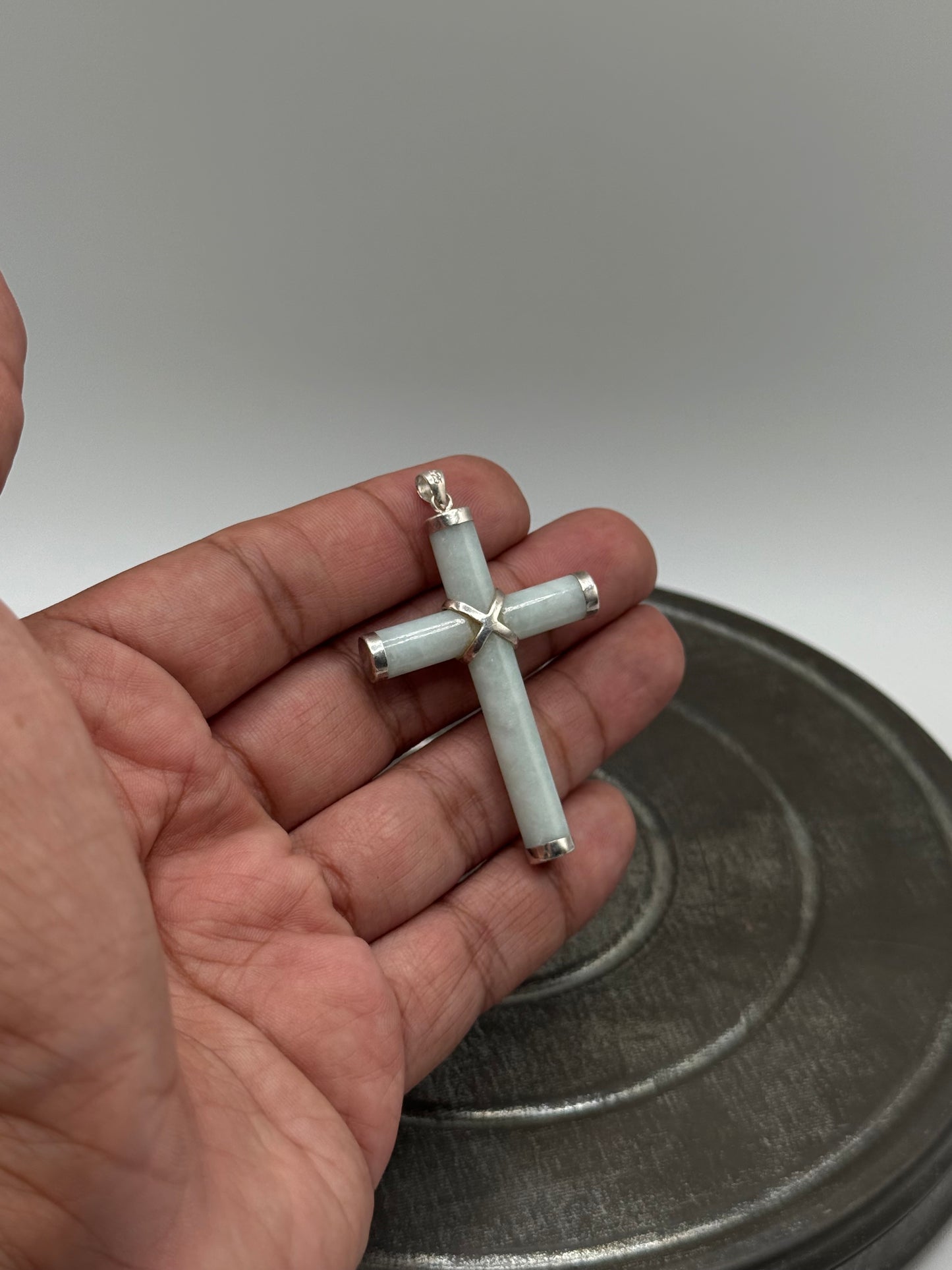 .925 Sterling Silver White Jade Cross