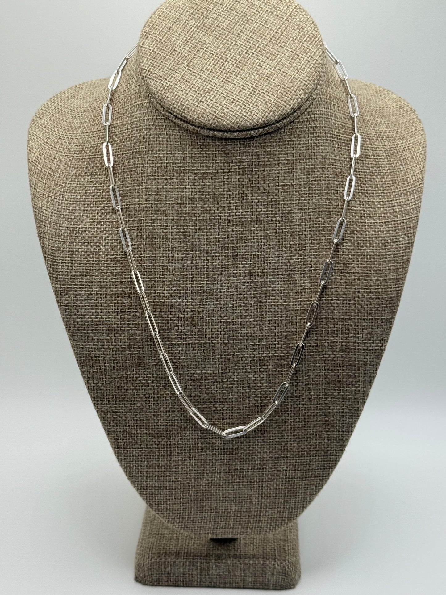 .925 Sterling Silver Paperclip Link Chain Necklace 20”