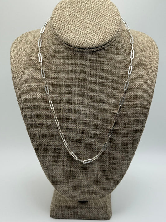 .925 Sterling Silver Paperclip Link Chain Necklace 20”