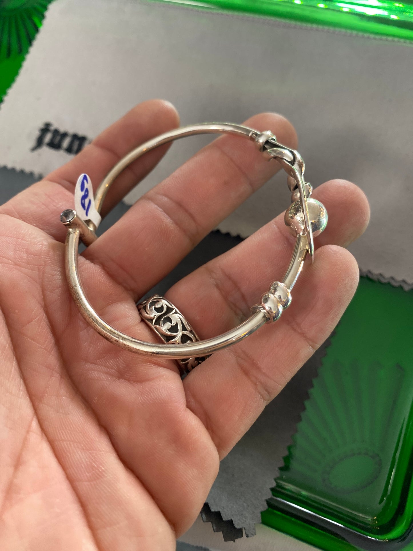 .925 Sterling Silver Anchor Beaded Cuff clip Bracelet