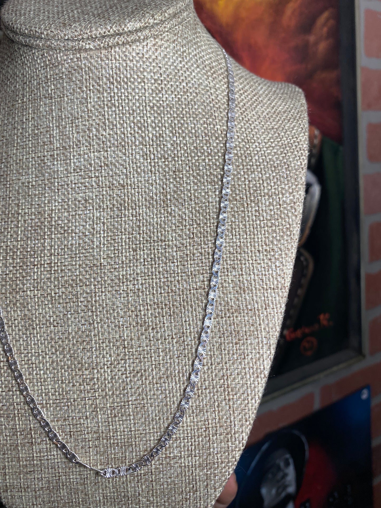 .925 Sterling Silver Flat Diamond Cut Gucci Link Chain 22”