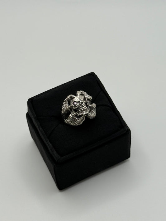 .925 Sterling Silver Skull Snake Gothic Ring Sz 9.5