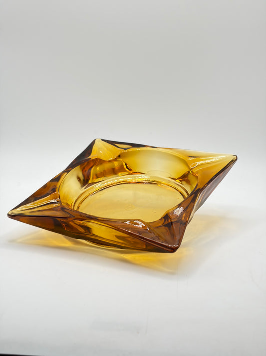 Vintage Amber Glass Square Ashtray mid century