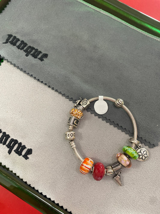 .925 Sterling Silver Pandora Bracelet with pendants charms