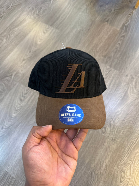 Los Angeles Lakers Corduroy Snapback Hat Black Brown NBA Cap