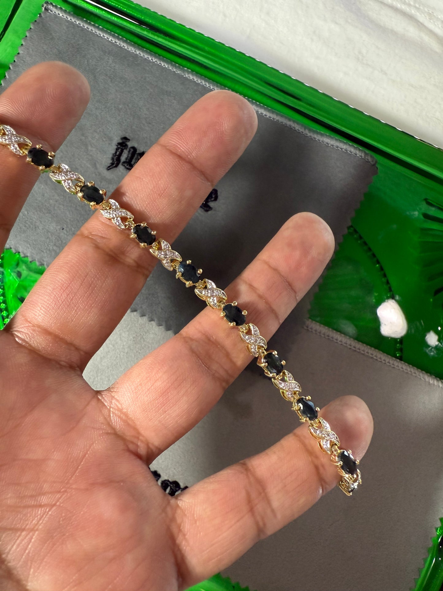 .925 Sterling Silver sapphire CZ gemstone bracelet 7.5”