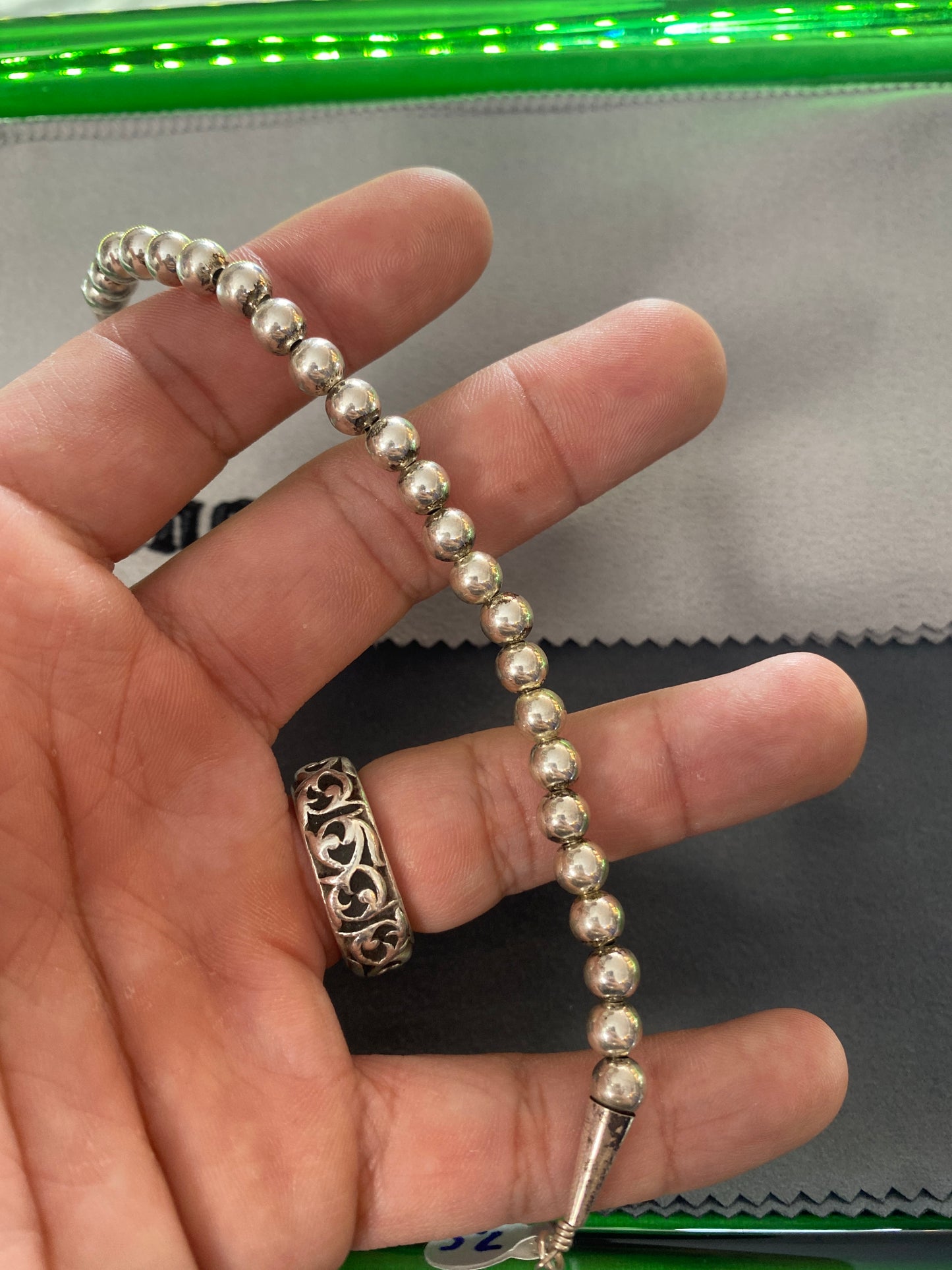 .925 Sterling Silver Beaded Bracelet Sz 7.5”