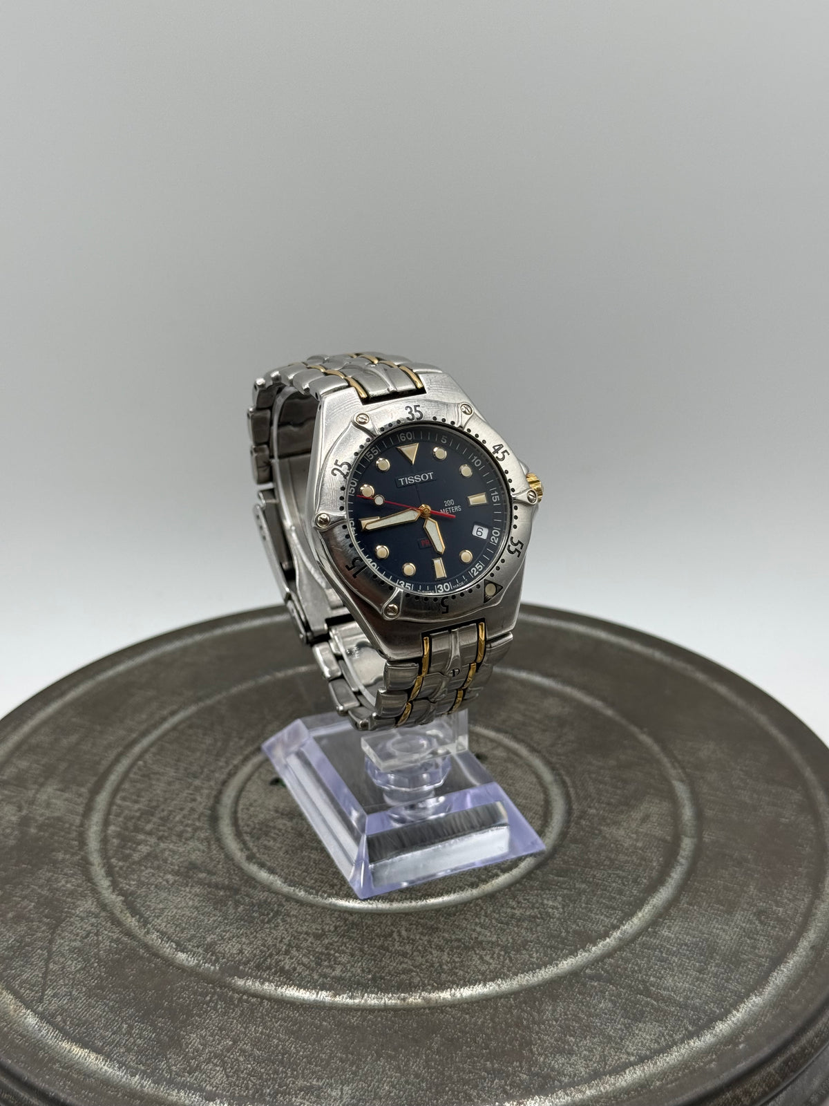 Vintage Tissot PR 100 Two Tone Diver Style Watch with Blue Dial