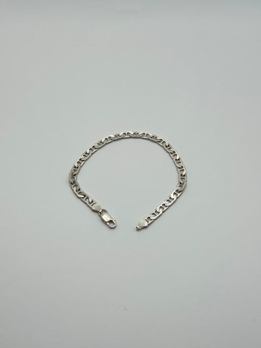 .925 Sterling Silver Flat Mariner Link Bracelet 9”