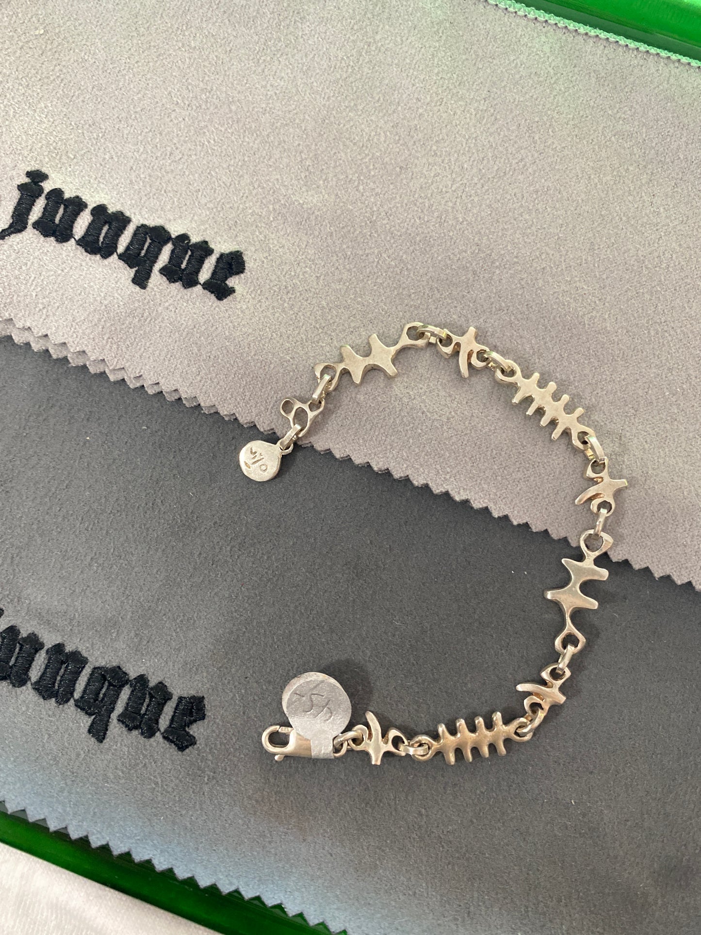 .925 Sterling Silver Fishbone Link Bracelet Sz 7.5”
