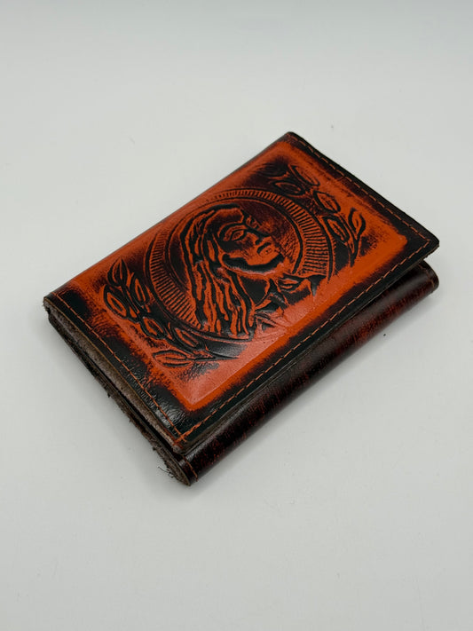 Vintage Jesus Christ Embossed Brown & Black Leather Wallet