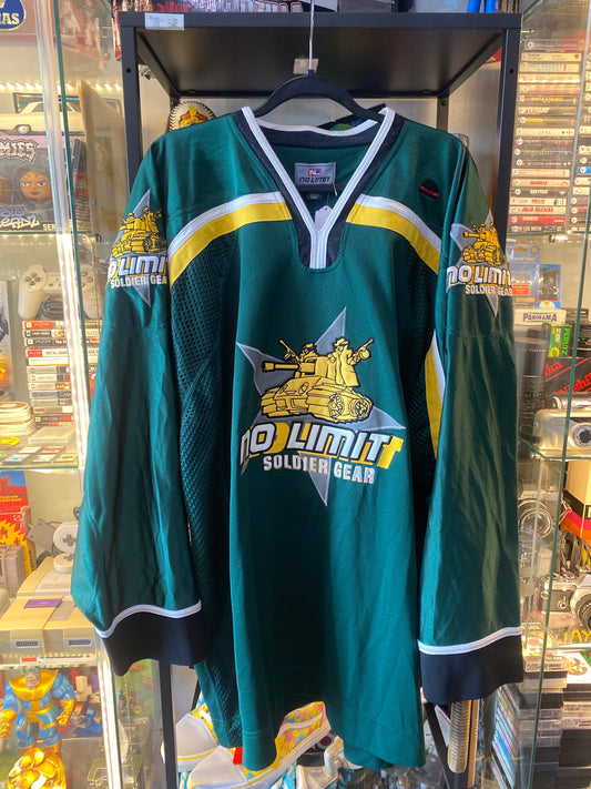 Vintage Y2K No Limit Records Soldier Gear Crewneck Hockey Jersey Green Sz 2XL