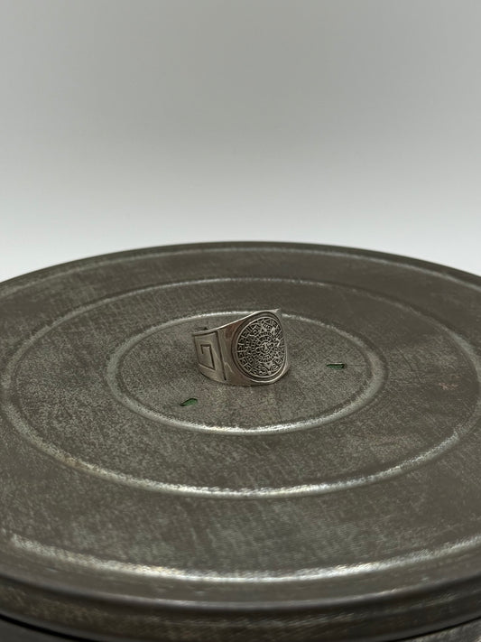 .925 Sterling Silver Aztec Calendar Ring Sz. 12