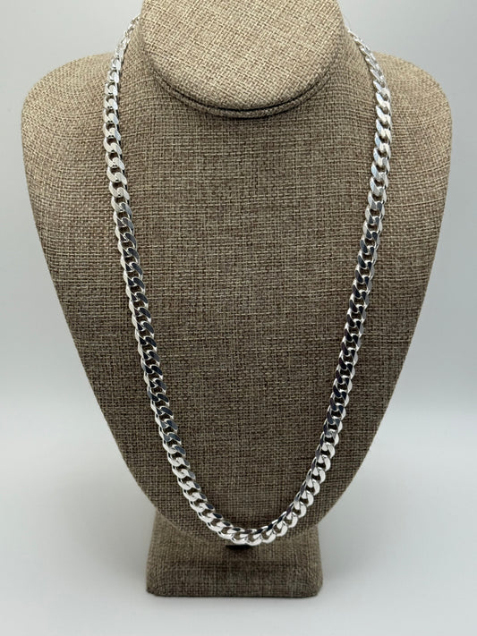 .925 Sterling Silver Heavy Cuban Link Chain Necklace 22”