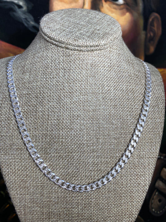 .925 Sterling Silver Diamond Cut Solid Curb Cuban Link Chain 22”