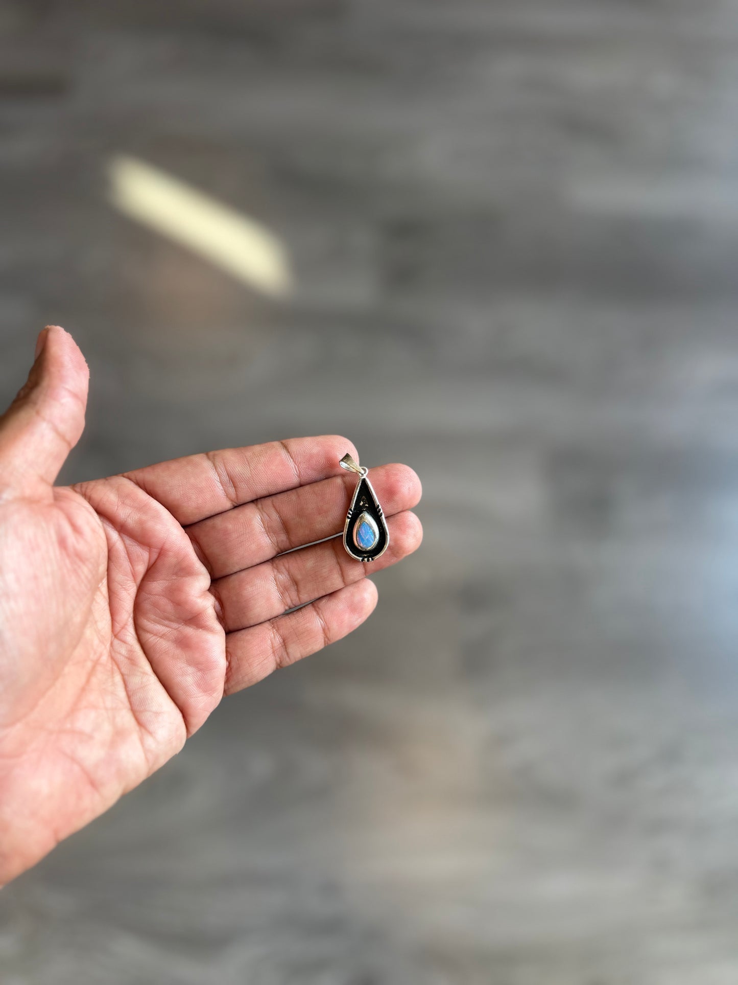 .925 Sterling silver opal teardrop pendant