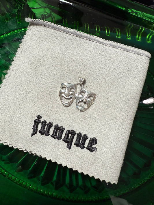 .925 Sterling silver smile now cry later drama face pendant