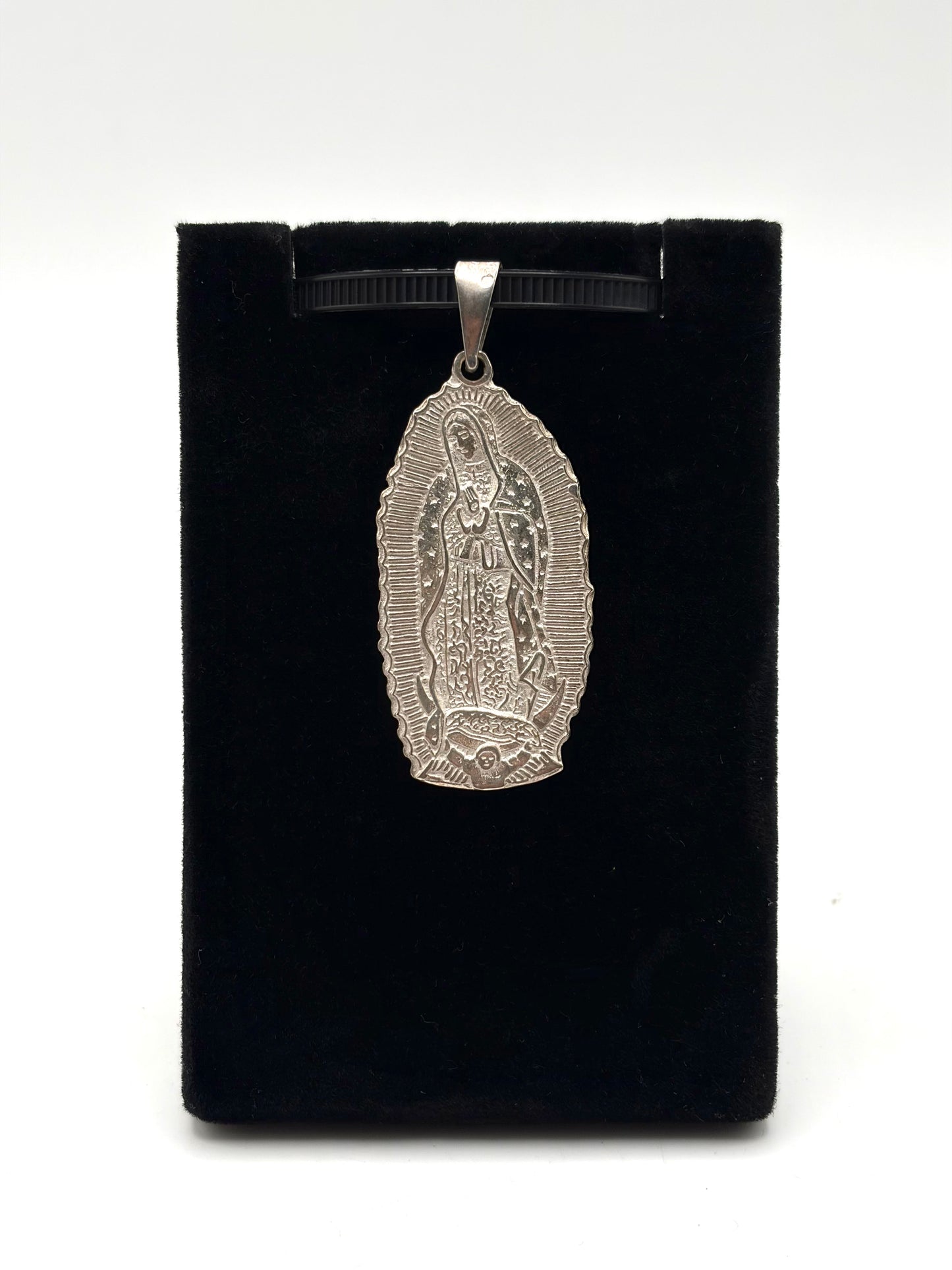 .925 Sterling Silver Virgin Mary Pendant with Ave María on Back