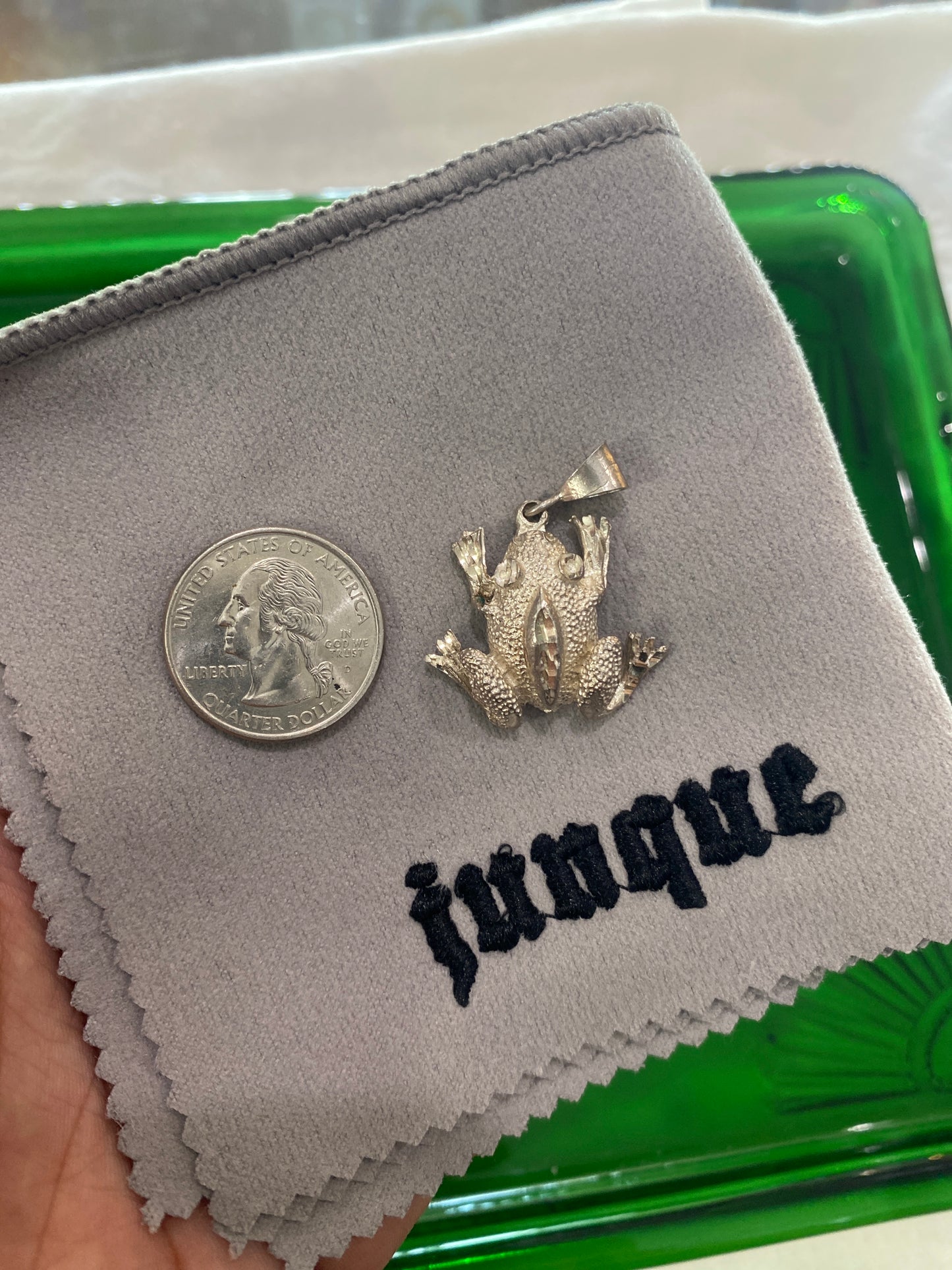.925 Sterling Silver Frog Diamond Cut Pendant