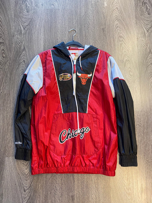 Chicago Bulls Mitchell And Ness Parka Pullover Jacket Black Red Sz Small