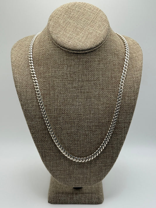 .925 Sterling Silver Cuban Chain Necklace 26”