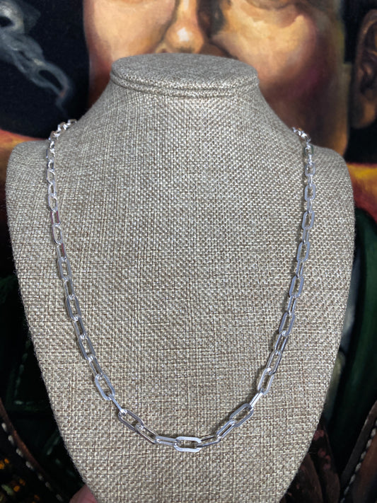 .925 Sterling Silver Solid Paper Clip Link Chain 24”
