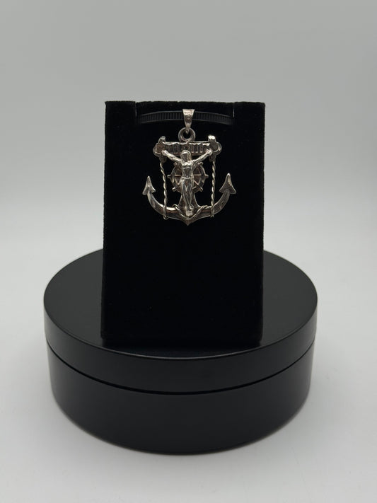 .925 Sterling Silver Anchor Jesus Crucifix Pendant