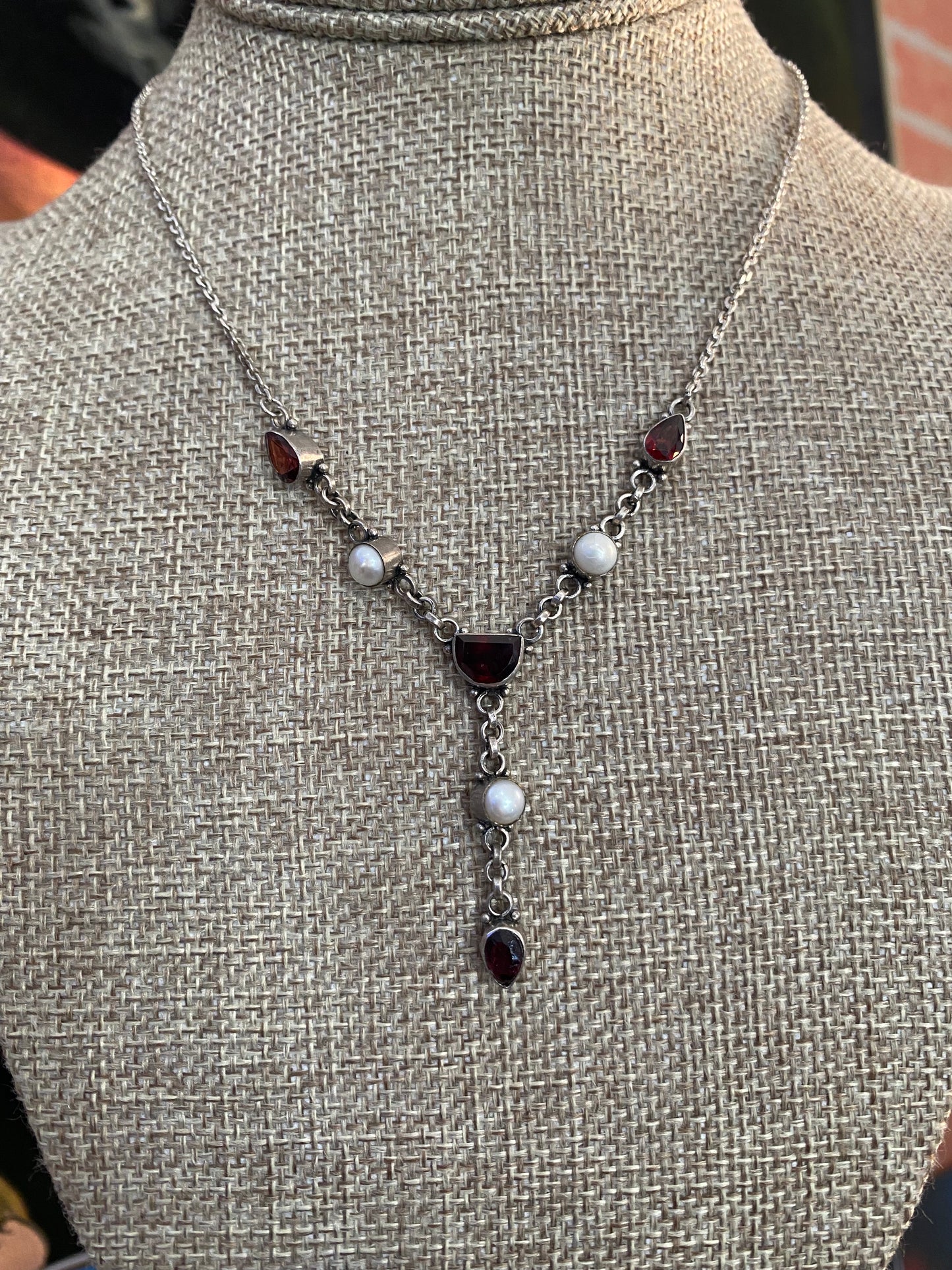 .925 Sterling Silver Garnet Gemstone Necklace Chain