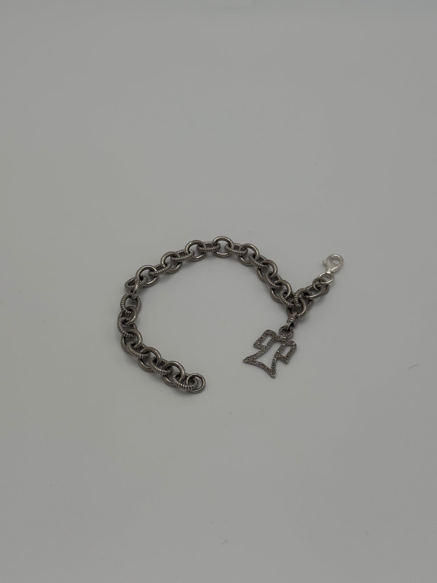.925 Sterling Silver Angel Charm Chunky Link Bracelet 7”