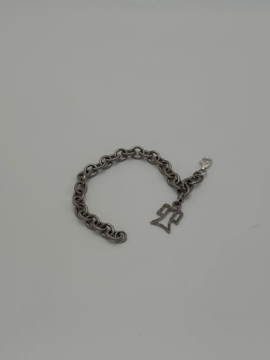 .925 Sterling Silver Angel Charm Chunky Link Bracelet 7”